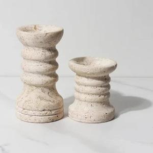 Juego de Portavelas de Piedra Travertino Ondulado, Diseño Elegante Hecho a Mano, Textura Natural Duradera para Decoración Moderna del Hogar - Product Image 1