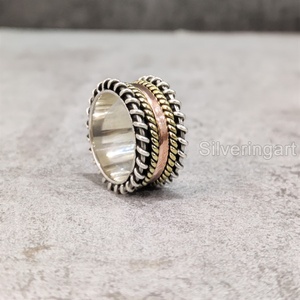 Twist Spinner Band Meditation Ring 925 Sterling Silver Women's Thumb Ring Fidget Bijoux faits à la main Eastern Yoga Mens Spinner Ring - Product Image 4