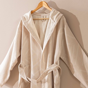 Albornoz turco Diamond con forro de felpa, beige, con capucha, 100% algodón - Product Image 3