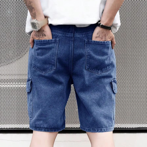 กางเกงยีนส์ขาสั้นลำลองผู้ชายสำหรับฤดูร้อน ผ้าฝ้าย 100% บริการ OEM สีน้ำเงินล้วน ขาดเซอร์ๆ หลายกระเป๋า ดีไซน์แบบมีรอยขาด - Product Image 5