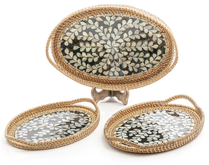 Plateau de table rond en rotin et jute personnalisé de qualité exclusive dernière conception MOP Work Pearl Food Service Platter Prix attractif - Product Image 2