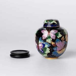 Mariposas florecientes Cloisonne Recuerdo Urna de cremación Esmalte de cobre de latón hecho a mano con tapa roscada para cenizas humanas - Product Image 4