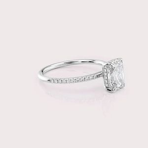 IGI Certified Radiant Cut Lab Grown Diamond Engagement - Wedding <b>Ring</b> with Pave Band in Solid 925 Sterling <b>Silver</b> - Product Image 2