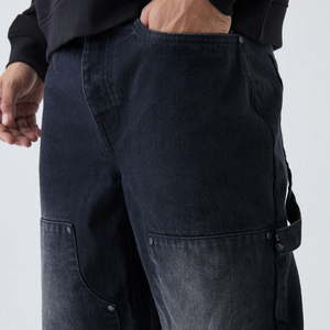 Jeans en denim bleu foncé personnalisés pour hommes, pantalon décontracté tendance, coupe droite extensible, design ample pour l'automne/hiver - Product Image 3