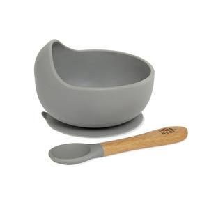 Bol gris pétrole avec ventouse et cuillère en silicone pour bébés de 0 à 12 mois - Product Image 1