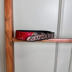 100% Natural Hair on Metallic Cowhide Branded Dog Collar Hand Tooled Western Padded Collar Engraved Genuine Leather Pet Collar - Product Image 2