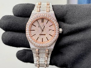 Người đàn ông của thép không gỉ moissanite vvs rõ ràng Vòng rực rỡ cắt kim cương hip hop phong cách cổ tay đồng hồ thạch anh phong trào thời trang - Product Image 2