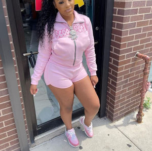 Ensemble haut court et short personnalisé pour femmes nouveauté sweat à capuche zippé coupe ajustée taille XL tissu polaire respirant tenue décontracté grande taille - Product Image 2