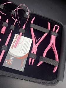 Kit d'outils d'extension de cheveux en acier inoxydable rose vif ensemble pince d'extension de cheveux en gros avec logo personnalisé - Product Image 2