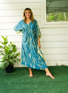 Handmade Indian Rayon Viscose <b>Kaftan</b> for Women Three Quarter Sleeve Ankle-Length Tie Dye Straight Silhouette <b>Summer</b> Casual Dress - Product Image 2