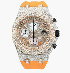 Reloj de Lujo para Hombre con Moissanita, Personalizado, Resistente al Agua, de Cuarzo, con Calendario, Correa de Cuero y Diamantes, al por Mayor - Product Image 3