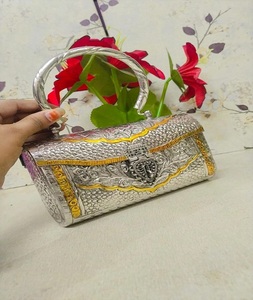 Designer Women's <b>Clutch</b> Handbag German Silver Plated Indian Fashion Party <b>Bag</b> with Velvet Lining <b>Wristlet</b> Closure Women Girls - Product Image 2