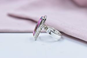 Handmade Pink Dahlia Turquoise Sterling Silver Adjustable Statement Ring for <b>Women</b> - Product Image 3