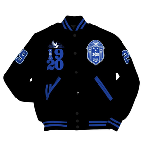 Zeta Phi Beta 1920 Sorority Blue White Founders Varsity Letterman Jacket Greek Life ZPB Chenille Patch Edition - Product Image 4