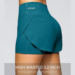 Short d'été 2 en 1 taille haute pour femmes avec couche de compression intérieure personnalisée short de sport fournisseur de vêtements de gym en gros - Product Image 5