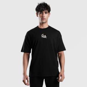 T-shirt GA Expression Wear 2.0 en coton biologique 100% noir uni, coupe ample, style streetwear décontracté, avec fonctionnalité compressée, jersey 200 grammes - Product Image 1