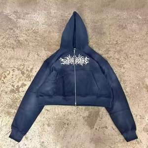 Custom Vintage Oversized Men Acid Wash Sun Faded Zip up Hoodie DTG Impresión Sudaderas con capucha para hombre - Product Image 2