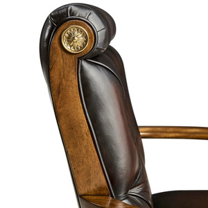 Fauteuil de salle à manger capitonné marron avec pieds en bois massif, chaise d'appoint rembourrée pour salle à manger - Product Image 3