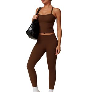 Ensemble de yoga sans coutures pour femmes, leggings taille haute avec soutien-gorge de sport, vêtements de sport pour la gymnastique, l'entraînement, le fitness, vêtements d'entraînement extensibles - Product Image 3