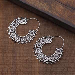 Nouvelles Boucles d'Oreilles Créoles Bohèmes à Motifs Floraux, en Laiton Plaqué Argent, pour Femmes, Vente en Gros OEM ODM - Product Image 3
