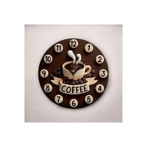 50cm <b>Silent</b> Wooden <b>Wall</b> <b>Clock</b> with Embossed Coffee Print Pattern Colorful Gift Idea - Product Image 3
