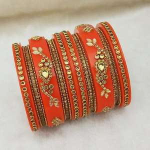 Sejal 2.4 Gold Plated <b>Fine</b> <b>Bangle</b> Set with Orange Austrian Stone 1403742C_2.4 Model - Product Image 1