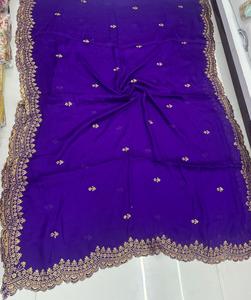 <b>Satin</b> Chiffon 4-Sided Embroidered Dupatta Elegant <b>Scarf</b> Shawl - Product Image 2