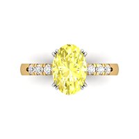 Bague en diamant ovale 3.00 carats certifiée IGI couleur jaune fantaisie VVS2 Clarity Lab Grown avec accents de diamants en or jaune 18 carats