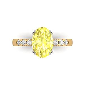 IGI Certified 3.00 Carats Oval fancy yellow Color VVS2 Clarity Lab Grown Diamond <b>Ring</b> with diamond accents in 18k yellow Gold - Product Image 2