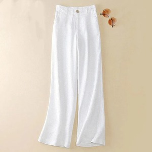 Linen Wide Leg Pants New Summer Thin Casual Solid Long Pants <b>Men</b> <b>Elastic</b> High Waisted Loose Cotton and Linen Straight <b>Trousers</b> - Product Image 3
