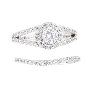 ชุดแหวนสองชิ้นสีทอง14K พร้อมเพชรธรรมชาติ1.2CTW กลมและดีไซน์แบบก้านแยกสำหรับหมั้นในโอกาสที่สง่างาม - Product Image 2