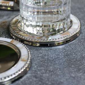 Round Shape Metal Mother of Pearl Drink Serving <b>Coaster</b> With Holder <b>Silver</b> Plated for Tabletop Drinks Serving <b>Coaster</b> - Product Image 4