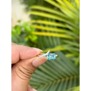 Swiss Blue Topaz Gemstone Ring 925 Sterling Silver Handmade Statement Ring Wholesale Jewelry Supplier - Product Image 3