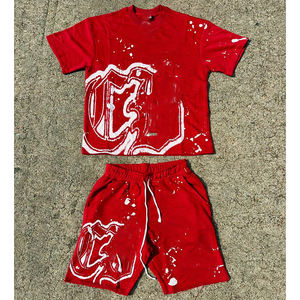 Fabricant de vêtements Streetwear personnalisé été graphique 100% coton surdimensionné acide lavage chemise short ensemble pour enfants - Product Image 4