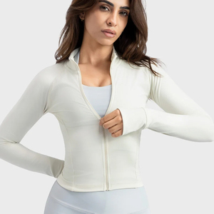 Vestes de sport à manches longues pour femmes, zippées, pour activités de plein air, fitness, yoga et course à pied, avec poches respirantes et sans coutures - Product Image 1