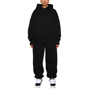 Venta caliente Mujeres Street Style Chándales Sudaderas con capucha de algodón de gran tamaño y Jogger Hidden Drawstring Waist Hoodie Conjuntos de mujeres - Product Image 2