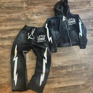 Chándales de algodón de alta calidad personalizados, pantalones de chándal acampanados de felpa francesa y Sudadera con capucha, conjunto de chándal de lavado ácido para hombre - Product Image 6