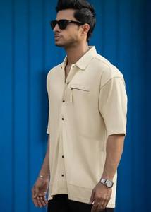 Camisa Casual para Hombre, 100% Algodón, Corte Holgado, Cuello Abierto, Diseño Transpirable de Punto, Tinte Liso, con Servicio OEM Disponible - Product Image 3