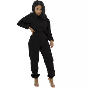 Women Short Sequined 2-Piece Winter <b>Set</b> | Warm Plush Loose Hoodie & Pants | Thick Solid Color Sweatshirt Tracksuit - Product Image 1