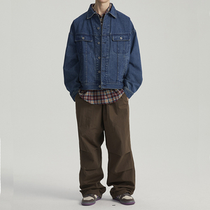 แจ็กเก็ตยีนส์บุผ้าทรงโอเวอร์ไซส์สำหรับผู้ชายเสื้อแจ็กเก็ตทำงานวินเทจแบบติดกระดุมสำหรับฤดูใบไม้ร่วง - Product Image 4