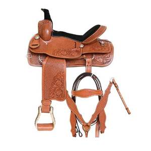 Marron/Blanc Buckstitch Western Dressage Cheval Selle En Cuir Véritable 100% Peau De Vache Confortable et Durable Portable Équitation Selle - Product Image 1