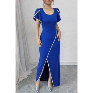 Vestido Maxi de Crepé con Cuello Cuadrado y Detalle Cruzado de Manga Corta para Mujer, de Jane's, para Fiestas Nocturnas Elegantes - Product Image 2