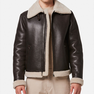 Chaqueta de piel de oveja suave para hombre con forro grueso de Sherpa prendas de vestir exteriores de cuero genuino adecuadas para clima frío y moda urbana - Product Image 2