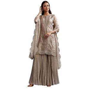 ดอกคัทดานาสีเทาและเลื่อมเคอร์ตาสำหรับงานหิน dupatta ในเนื้อเยื่อสำหรับโอกาสขายส่งหรูหรางานแต่งและจำนวนมาก - Product Image 1