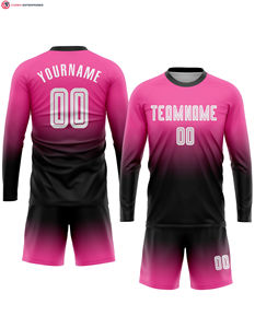 Sublimación personalizada de manga larga uniforme de fútbol Jersey Rosa Blanco-Azul marino se desvanecen conjunto de moda 100% material de poliéster - Product Image 5