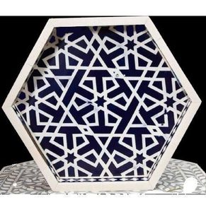 Vendeur indien prix de gros plateau incrusté d'os symétrique noir et blanc pour la maison hôtel motel plateaux de service - Product Image 5