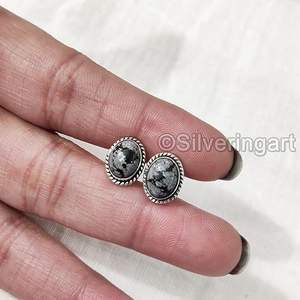 ต่างหูแบบติดหูสำหรับผู้หญิง ทำจากหินออบซิเดียนธรรมชาติ รูปทรงเกล็ดหิมะ ของขวัญคริสต์มาส เครื่องประดับทำมือ เงินแท้ 925 - Product Image 2