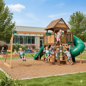 Attrezzature per Parchi <span class=keywords><strong>Giochi</strong></span> all'Aperto per Asili Nido e Scuole Materne, Struttura da Gioco per Bambini con Scivolo e Telaio per Arrampicata - Product Image 1