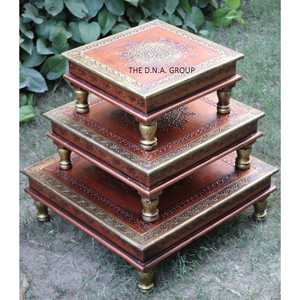 Arte de madera hecho a mano de Chowki pintado a mano indio para decoración del hogar - Product Image 5