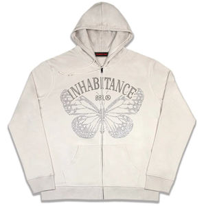 OEM personalizado Sunfaded cremallera francés Terry Streetwear funcional ácido lavado hombres Zip up remache peso pesado Rhineston sudaderas con capucha - Product Image 3